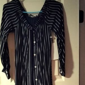 Blue and white stripe long sleeve maxi dress